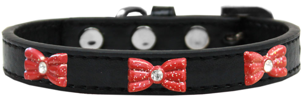 Red Glitter Bow Widget Dog Collar Black Size 12